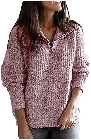 Џемпери на Nokmopo за жени зимска обична лабава цврста боја заширање на долги ракави, полу-патент пуловер