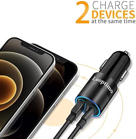 LOOPTIMO 2 PACK USB C Брзи полнач за автомобили, компатибилен за Apple iPhone 13 Pro/12/Pro/Max/Mini/11, Google Pixel 6/6 Pro/5A/5/4A/4, Samsung Galaxy S21/Ultra/Note 20/ 10/S20/плус, кабел за брзо полнење тип Ц.