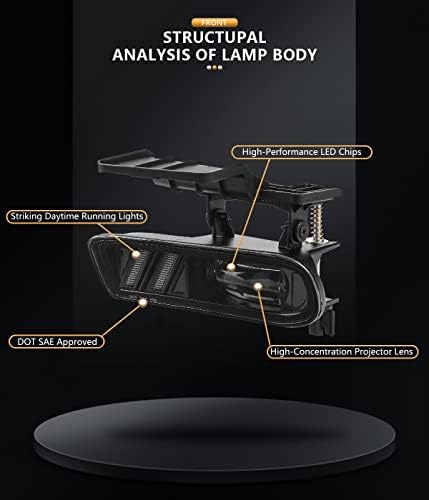 BYKIT LED Светла За Магла Собрание Со DRL Компатибилен со 1999 2000 2001 2002 Чеви Силверадо 1500 2500 3500,2000-2006 Приградски 1500