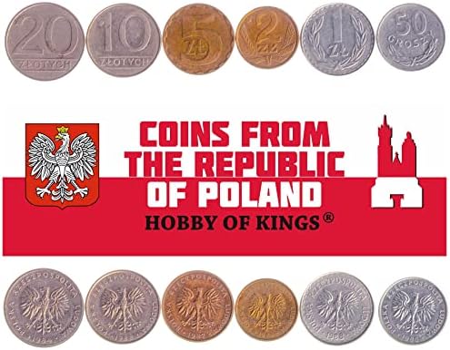 6 Монети Од Полска | Полска Колекција На Монети 50 Грос 1 2 5 10 20 Злоти | Циркулирани 1984-1988 | Бел Крунисан Орел
