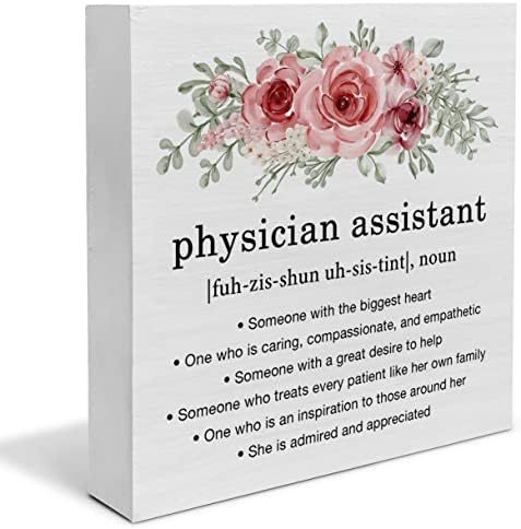 Асистент на лекарот Дефиниција за дрво кутија знак за декорирање на биро за медицинска сестра, дрвена кутија блок блок знак рустикален