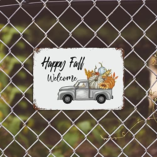 Есен сив фарма камион метал знак тиква сончоглед јавор лимен лимен знак среќен пад Денот на благодарноста метал знак излитена шик фарма