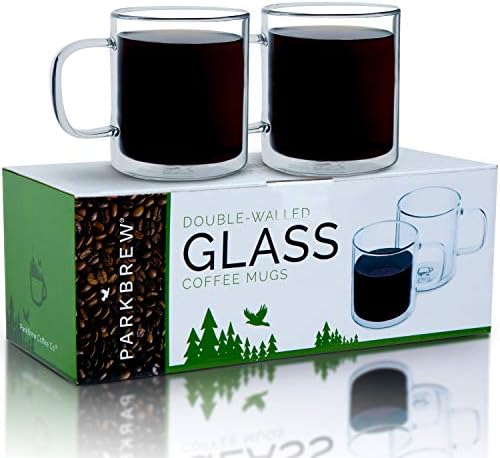 Паркбреј Стаклени Чаши Со Двојни Ѕидови-Вклучува комплет од 2 шолји кафе, 14. оз. Капацитет Со Стакло Со Двоен Ѕид За Задржување