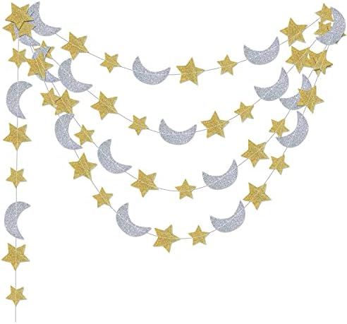 Злато Сребро Трепкање Трепкање Мала Ѕвезда Роденден/Бебе Туш Украси Месечината И Ѕвезда Венец Украси Вселената Роденден Декорации Мед