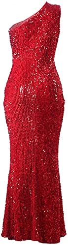 Фустани за секвенци за жени секси едно рамо каросерија искра коктел сирена фустан црвена долга венчаница вечер наметка матурска матура