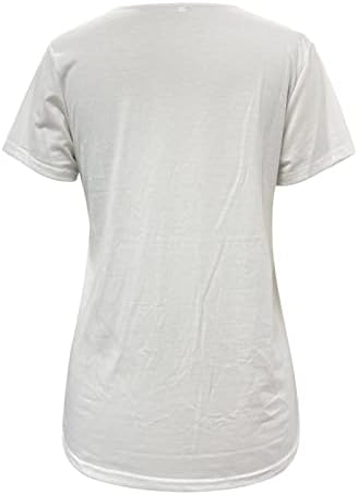 Летни женски кратки ракави против вратот цветни печатени врвни маици обични кошули, лажички вратот со долги ракави кошули за жени Г-бели