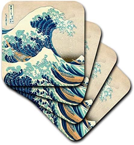 3дроза Големиот Бран Кај Канагава Од Јапонскиот Уметник Хокусаи-Драматичен Синоморски Океан Укијо-Е Печатење 1830-Меки Подлоги, Комплет од 4