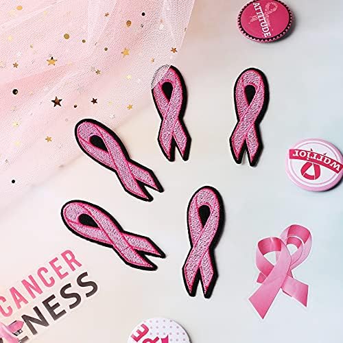 48 парчиња свест за карцином на дојка Шие на крпа розова лента рак на дојка лепенка железо за лепенки, украсени закрпи за зачеки, апликации