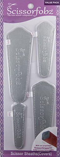 Ножици од Scissorfobz со ScissorGripper -Value Pack -4 големини - дизајнерски ножици обвивки за држачи за везење за шиење на везење - јоргани за канализации за канализации - металик ма?