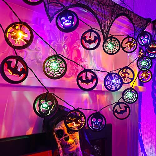 Декорации за Ноќта на вештерките, 2022 Нова верзија 10ft 20 LED диоди дрвени жици со 4 обрасци, декор за Ноќта на вештерките со батерија, за
