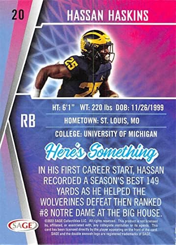2022 Sage Sime Series Gold #20 Hassan Haskins Michigan Wolverines RC RC Rookie Football Trading Card