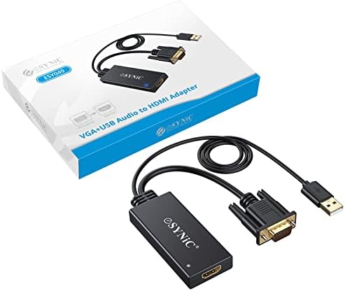 eSynic VGA КОНВЕРТОР HDMI Позлатени VGA НА HDMI Надвор 1080p Аудио HD Видео Конвертор Кутија КОМПЈУТЕР НА HDTV Кабелски Адаптер За Компјутер Десктоп ЛАПТОП КОМПЈУТЕР ДВД Од Аналог