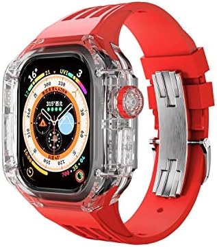 Bcmcbv Луксузен Транспарентен Случај За Apple Watch Ultra 49mm Мод Комплет Fluororubber Спорт Ремен Бенд за iwatch 8 Pro Ултра Модификација Комплет