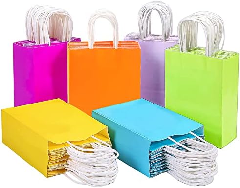 Ecoptimize kraft хартиени кеси со рачки, 5,9 x 3 x 8 светлосна мешавина од повеќе бои 30 парчиња - еколошки и рециклирани вреќи за