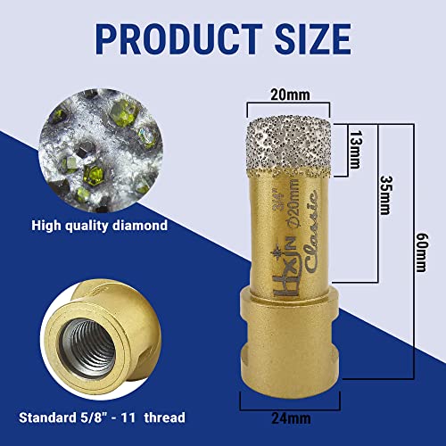 HXIN вакуум со ситни дијаманти за дијаманти со нишка 5/8 ”-11, златно, дијамантско јадро за дупчење за суво или влажно дупчење на