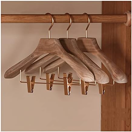 Бела закачалка дрво Делукс дрвени панталони закачалки на дното на фармерки за закачалки за закачалка за закачалки со 2-прилагодливи клипови со