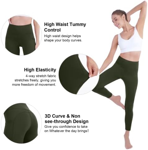 Професионални хеланки на јога за жени [Ултра истегнување на мекиот] со високи половини за контрола на јога панталони со џебови со џебови