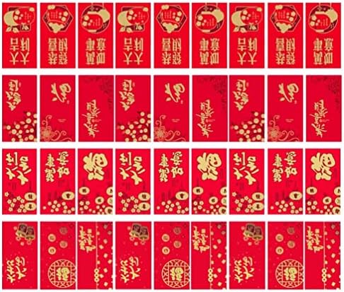 Нуобести Пари плик 36 парчиња Кинеска Нова Година Црвени Пликови Кинески Црвени Џебови Хонг Бао Среќни Пари Подарок Пари Пликови За Пролет Фестивал