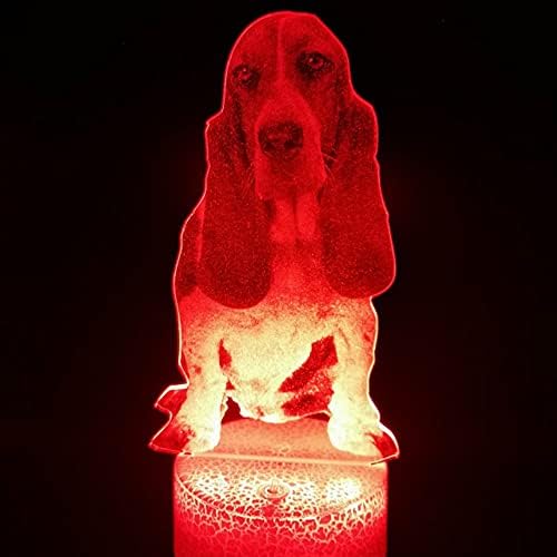 Моли Хиесон 3Д куче животно ноќно светло светло светло LED допир прекинувач за декор, табела за табела, оптички илузивни ламби 7 светла
