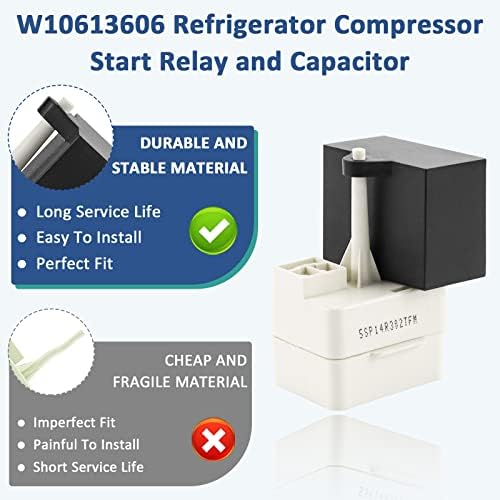 Компресорот за ладилки за стартување и кондензатор W10613606 Ново надграден компатибилен за вртлози од вир-бања од кујнски сад од страна