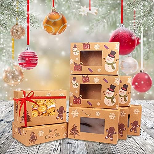 Исклучителни божиќни украсни подароци, Кутии За Пекари Од Крафт Хартија, Кутии За Колачиња За Божиќни Пекари Од 12 пакувања Со Јасен Прозорец