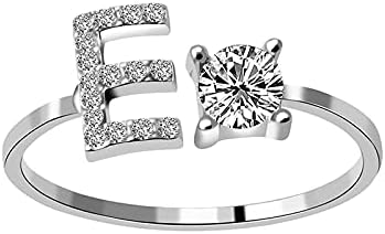 S925 Сребрени прстени за жени девојки, почетна буква кубна цирконија прилагодлива прстени за роденден Валентин