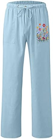Етики постелнина панталони жени палацо еластично изложување на меки постелнина панталони со џебови женски атлетски панталони