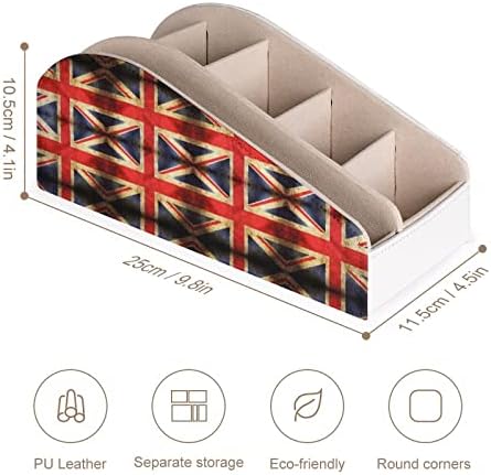 Кутија за далечински управувач на британско знаме PU кожен организатор кутија со 6 оддели за складирање за спална соба за дневна соба