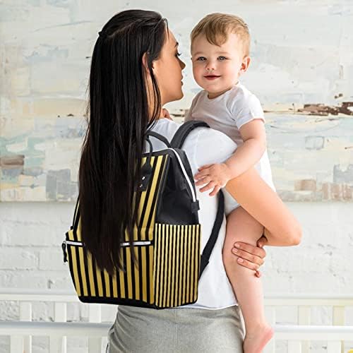 Жолти и црни ленти со вреќа за пелени ранец бебето бебето менување торби со повеќе функции со голем капацитет торба за патување со голем