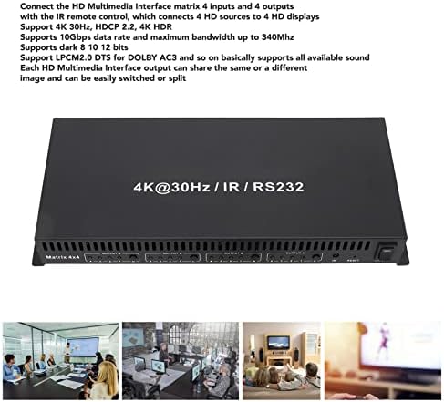 Преклопник на матрикс на интерфејс HD медиа, 100-240V 4 во 4 Out HD Media Splitter Matrix Splitter со IR далечински управувач за задниот двор за конференциска сала