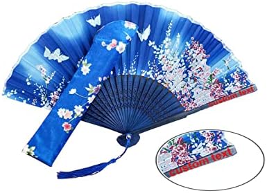 Atongham преклопување fanените жени со рака држени навивачи на свила со свила со бамбус рамка сини цвеќиња со вентилатори со пеперутка фан занает вентилатор за венчавки