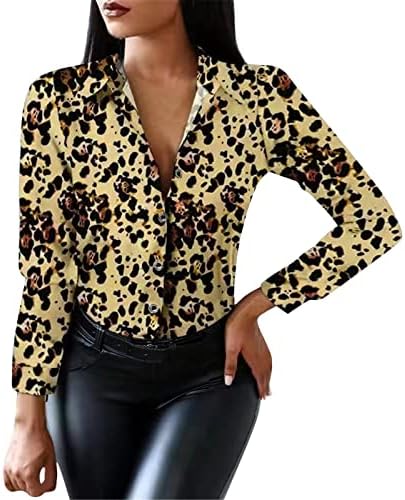 Жените Долг Ракав Ракав Леопард Дама Блуза Вратот Врвови Облека V Печатени Жени Долги Спојување Кошули Гроздобер