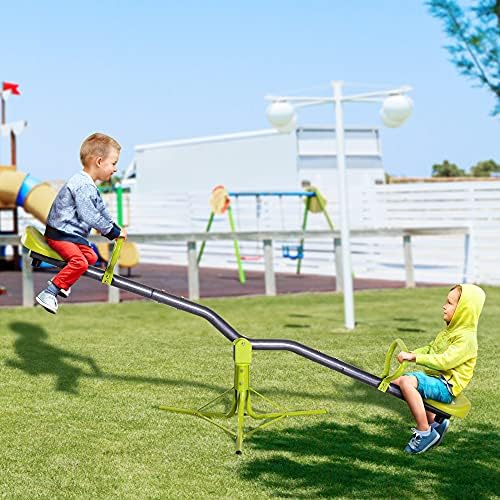 Homcom 360 степени на отворено деца кои се превртуваат, игралиште вртејќи се Teeter tootter за дворот, деца 3-7 години, зелена боја