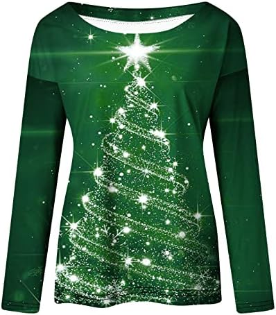 Пимокв Божиќни џемпери за жени искра предводена од светло осветлување на маичка со дрвја 3Д печатени џемпери со екипаж со долги ракави