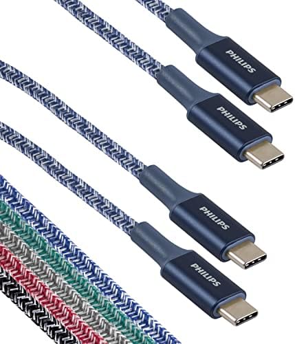 Филипс 3 Стапки. 2 ПАКЕТ USB Тип C Кабел, USB-C ДО USB-C Сино Плетенка Брзо Полнење Кабел