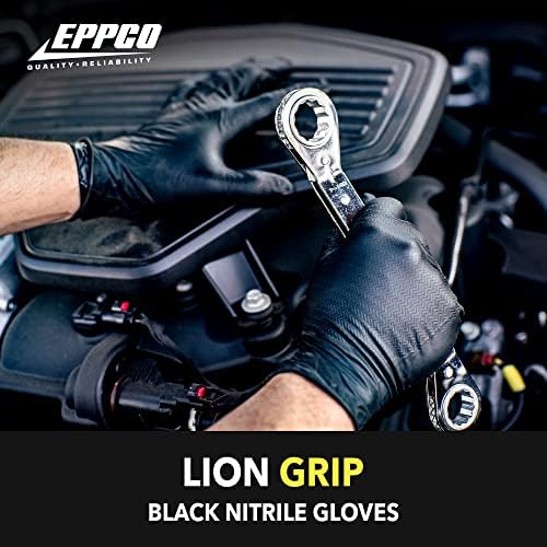 EPPCO LionGrip 7-Mil Црни Нитрилни Ракавици За Еднократна Употреба Без Прав, Текстура Без Латекс Супериорна Ракавица За Држење
