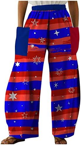 IYYVV спортски панталони женски американско знаме Ден на независност Основни панталони без јаки, преголеми кул полиестер без ракав