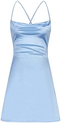 Генерски женски фустан за лето 2023 мода со цврста боја суспензија ленти отворено секси фустан на половината