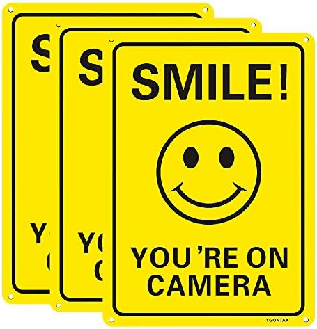 3 пакет насмевка Вие сте на знаци на видео надзор на камера 10x7 инчи анти -'рѓа алуминиум УВ заштитени рефлексивни знаци за домашна деловна