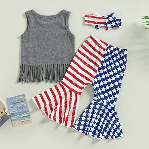 Девојче девојче 4 -ти јули јули облека без ракави резервоари на врвови кошула Американско знаме за знамиња, панталони за панталони за глава