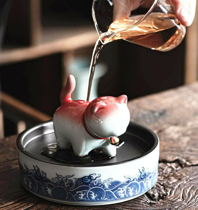 Јадење на керамика 3,7 x 3,1 чај домашно милениче симпатична среќна мачка чај домашно милениче дома фигурински украс пејзаж декор