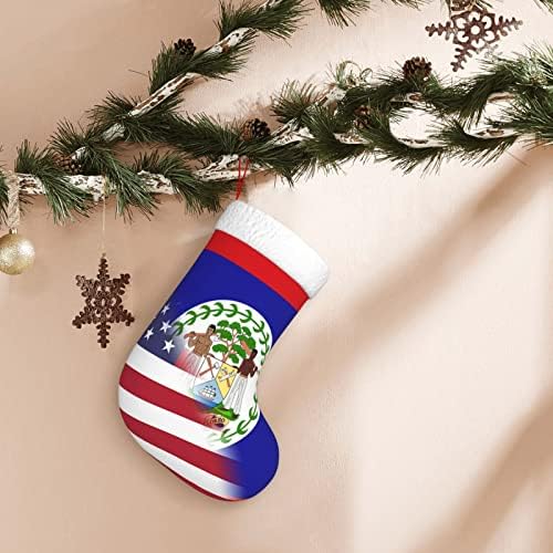 Американско знаме и знаме на Божиќните чорапи на Белизе, подароци за одмор на Божиќни празници за украси за семејни празници 18-инчни
